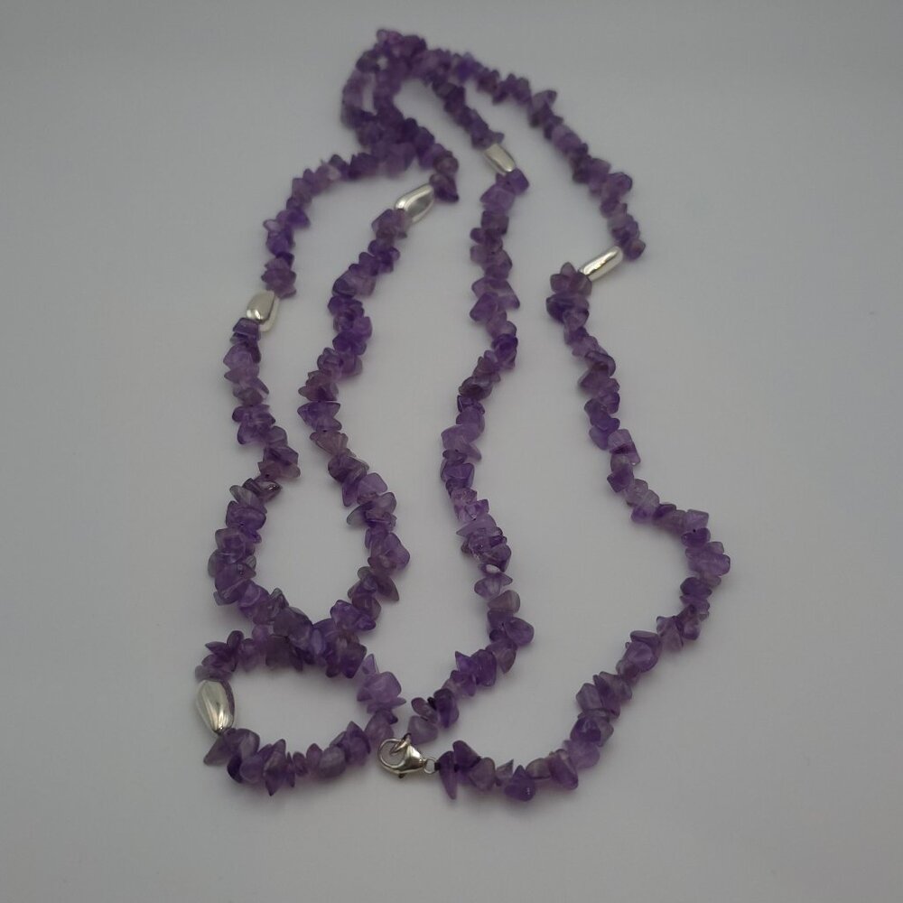 40 Inch 925 Sterling Silver Beautiful Long Amethyst Stones Necklace
